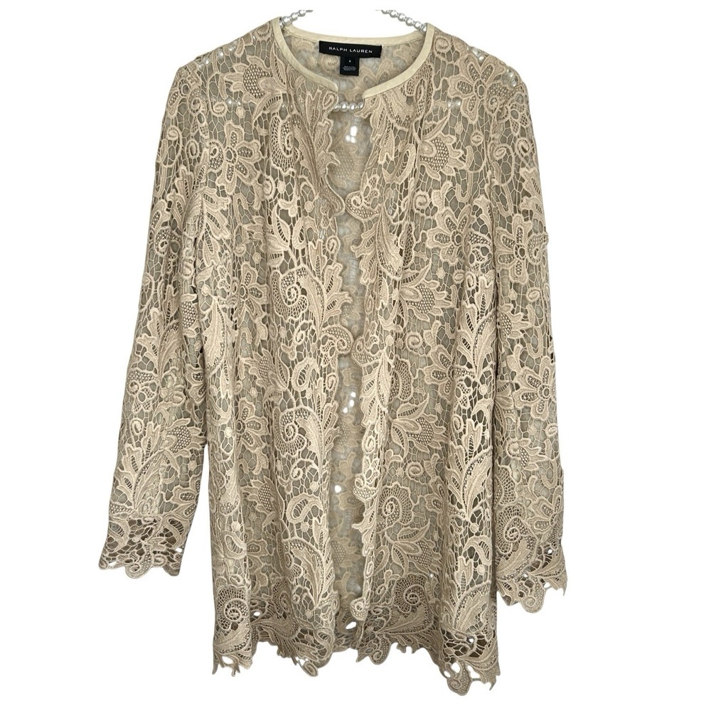 Ralph Lauren‎ Black Label Thora Guipure Lace Coat 6 Floral Sheer Formal Wedding